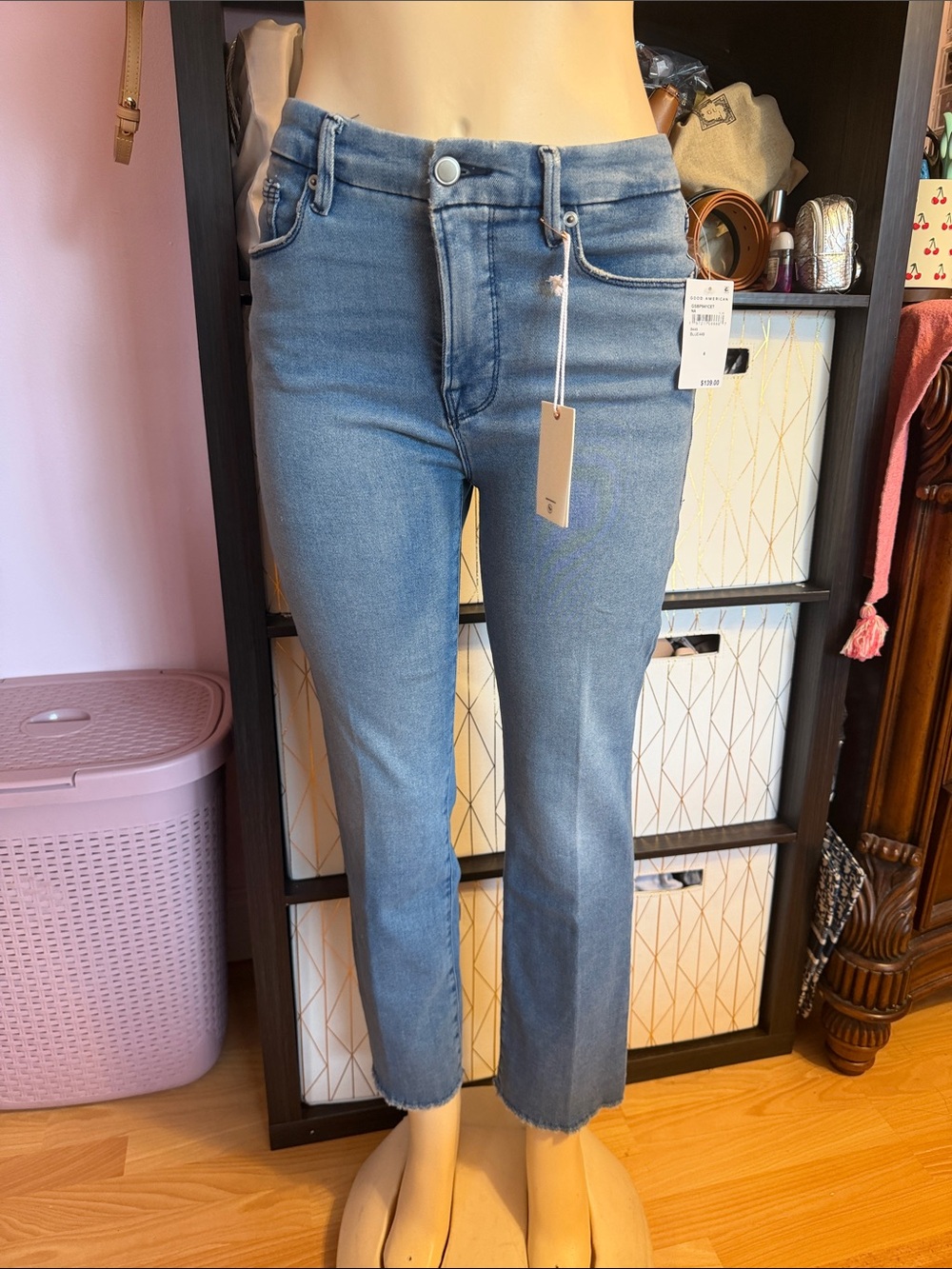 Good American High-Rise Crop Straight Jeans - Light Blue